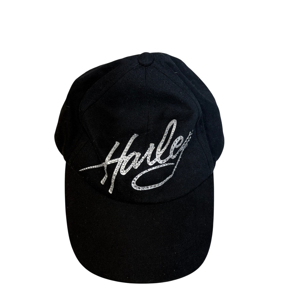 Harley Davidson Baseball Cap Womens OSFM Black Rhinestone Script Adjustable Hat